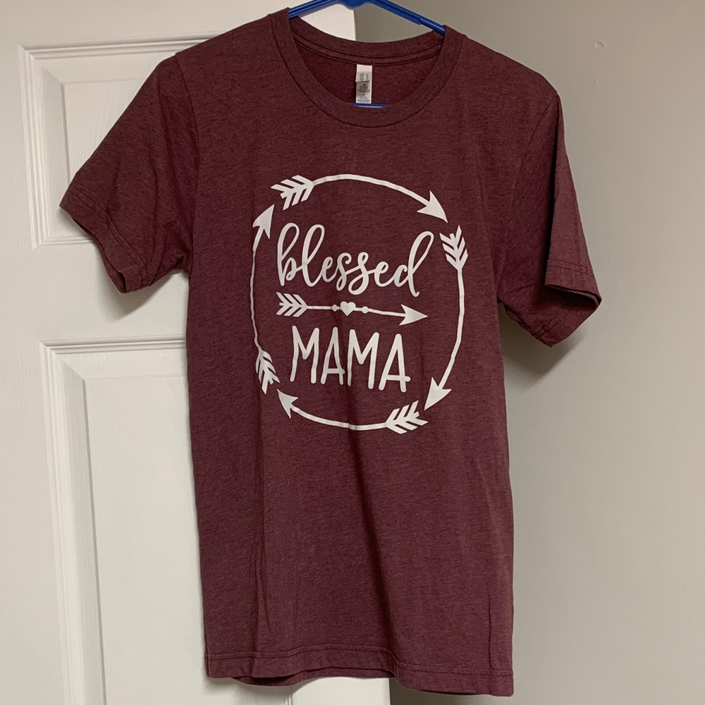 Bella Canvas Tee - Maroon with White "Blessed Mama" Graphic